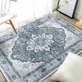 Area Rugs Washable Non-Slip, Floral Vintage Distress Print Pattern Medallion Carpet for Living Room Bedroom Dining Room