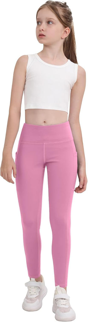 Girls' Athletic Leggings with Pockets, 5 Packs Kids Teen Dance Yoga Workout Running Pants