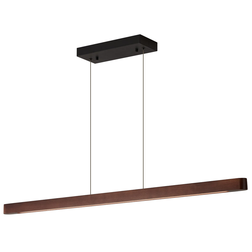 43" Wood Linear Pendant Light, Dimmable Kitchen Island Lighting with Remote, 24W LED Hanging Pendant Light