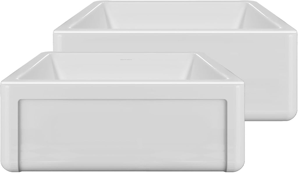 Kitchen Sink, 27" Reversible Single Bowl Fireclay Sink with Three Edge Frame, Plain Front Apron, Gloss White Finish
