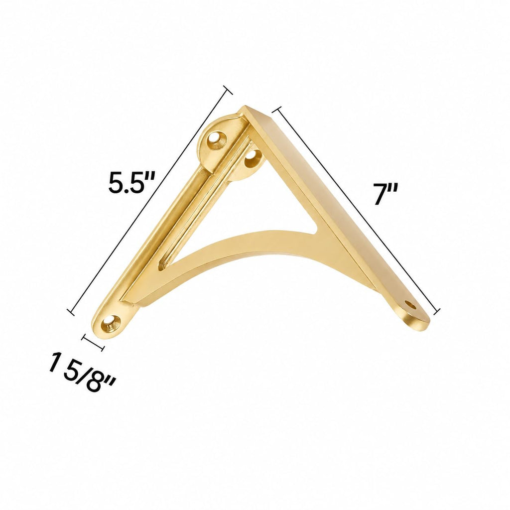 100% Solid Brass Decorative Shelf Brackets, 7-inch Wall-Mounted Shelving Brackets, 2-Pack Antique Gold Vintage Metal