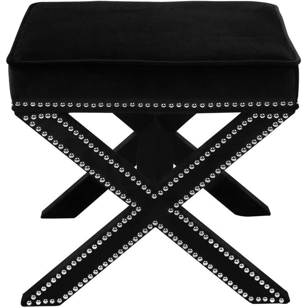 Nixon Collection Modern | Contemporary Velvet Upholstered Ottoman / Bench with X-Leg Design, Deep Button Tufting and