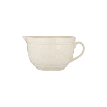 In the Meadow Batter Bowl, 2 Quart Ceramic Batter Mixing Bowl with Handle & Pour Spout, Embossed Floral Design