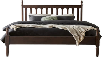 Queen Bed Frame with Headboard & Footboard, Solid Wood Platform Bed, Centre Metal Legs,12 Heavy-Duty Slatted Base, No