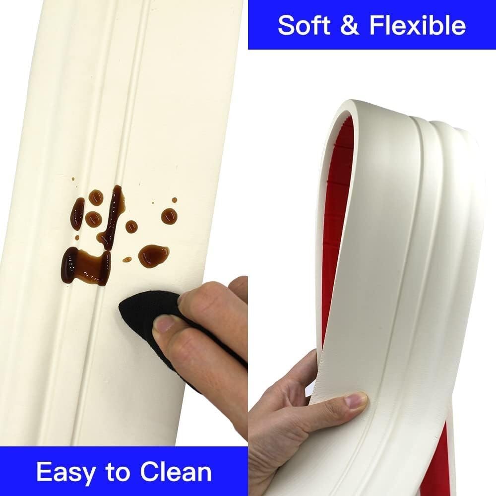 5" X 32.8' Flexible Nbr Baseboard Molding, Self-Adhesive Vinyl Quadrant Trim & Corner Edging Strip, Peel and Stick