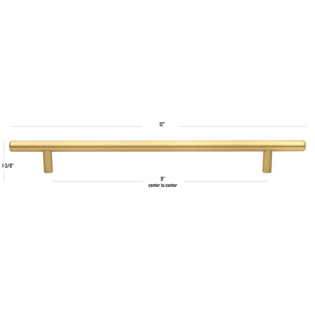 Satin Gold Solid Handle Bar Pulls - 9" Center - 12" Long... (10)