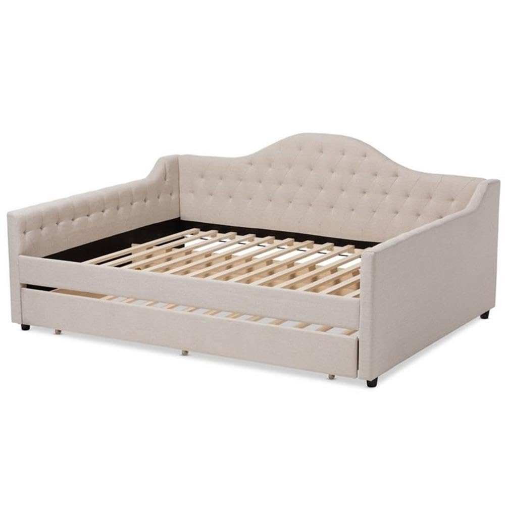 Eliza Tufted Queen Daybed with Trundle in Light Beige