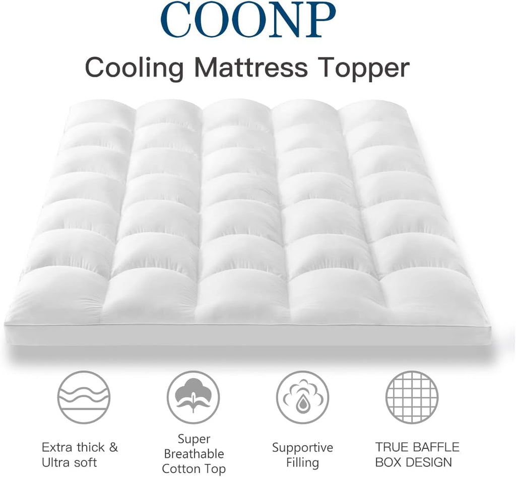 King Mattress Topper, Cotton Extra Thick Pillow Top Mattress Pad | 100% Cotton Top Bed Topper Protector, Cooling