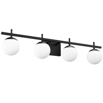Black Vanity Lights Milky Glass Mid Century Modern Bathroom Vanity Wall Light Over Mirror, Black 4-Lights