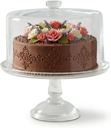 Watercrest Glass Cake Stand with Dome, 10.2 Inch Clear Footed Pedestal Cake Stand with Glass Lid Cover, Handmade