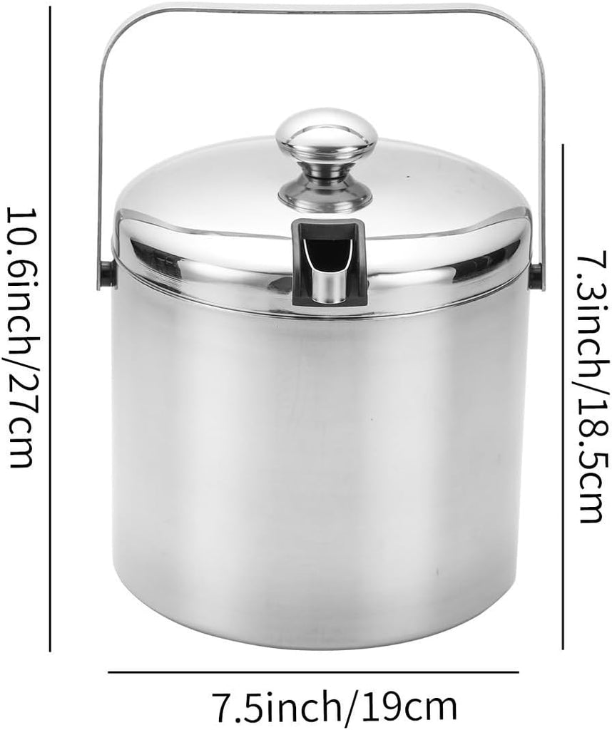 Double-Wall Stainless Steel Wine Ice Buckets with Lid, Tong & Strainer, for Beer Champagne Chilling, Keep Ice Frozen