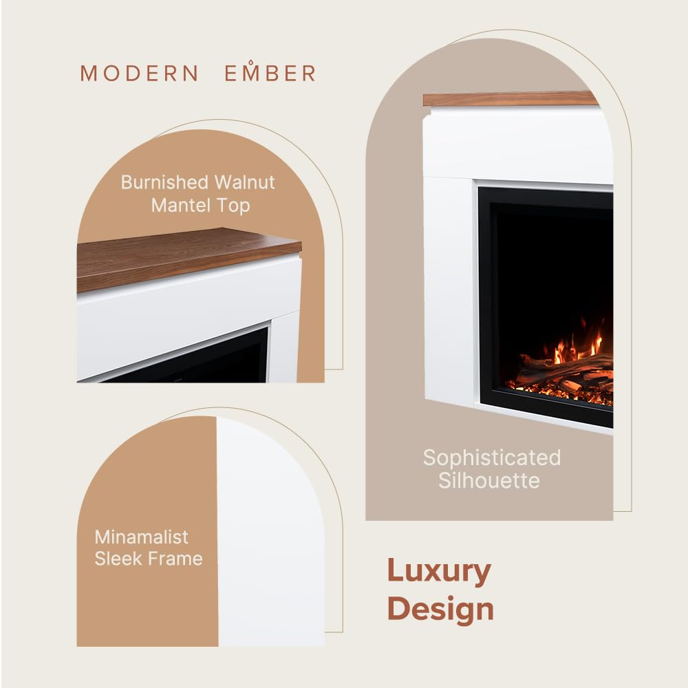 Sabrina Smart Electric Fireplace Mantel Package | 33" Firebox Heater | Sleek Design w/Walnut Finish Mantel