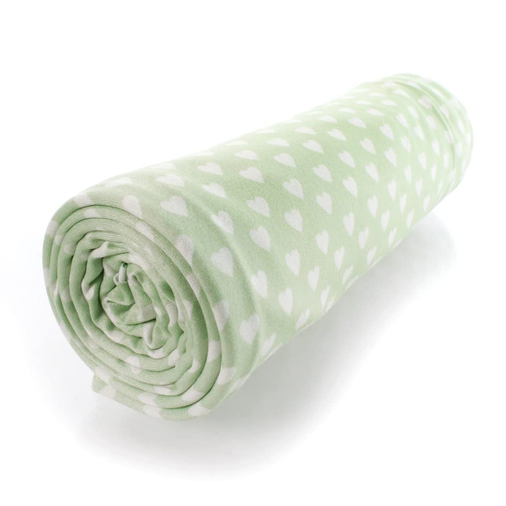 Sage Green White Hearts DBP Fabric - Double Brushed Polyester 4 Way Stretch - 1/2 Yard
