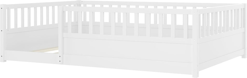 Full Size Montessori Floor Bed with High Rails
