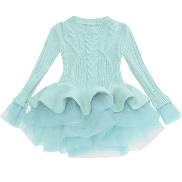 Warm Sweater Dresses Little Girls Knee Outfits Tutu Playwear Winter Frocks Crew Neck Christmas Knit Sweater
