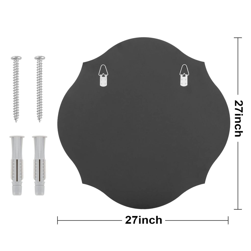 27x27 Scalloped Round Wall Mirror Beveled Frameless Mirror Silver Wall Mirror with MDF Backplane, Vanity, Bedroom or