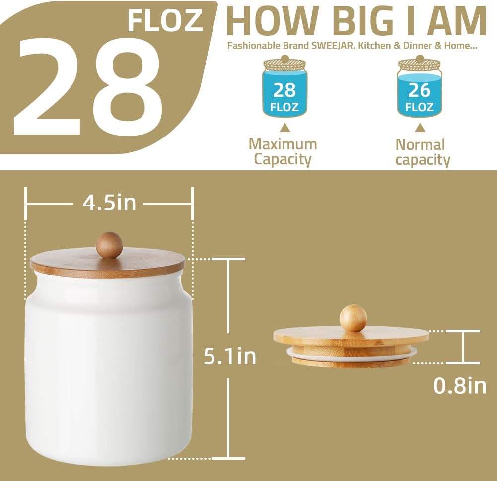 Fl oz Ceramic Kitchen Canisters, Porcelain Food Storage Jar with Airtight Seal Wooden Lid, Home Container Serving - Set of 28