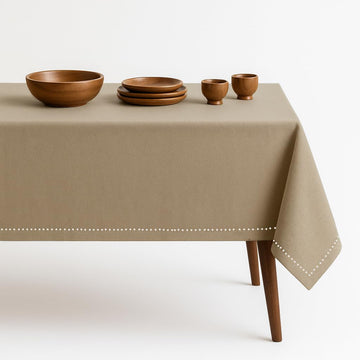 Beige Tablecloth, 100% Cotton Table Cover 60x84 Inch, Fits 6-8 Seats, Soft, Durable, Washable, Wrinkle Resistant