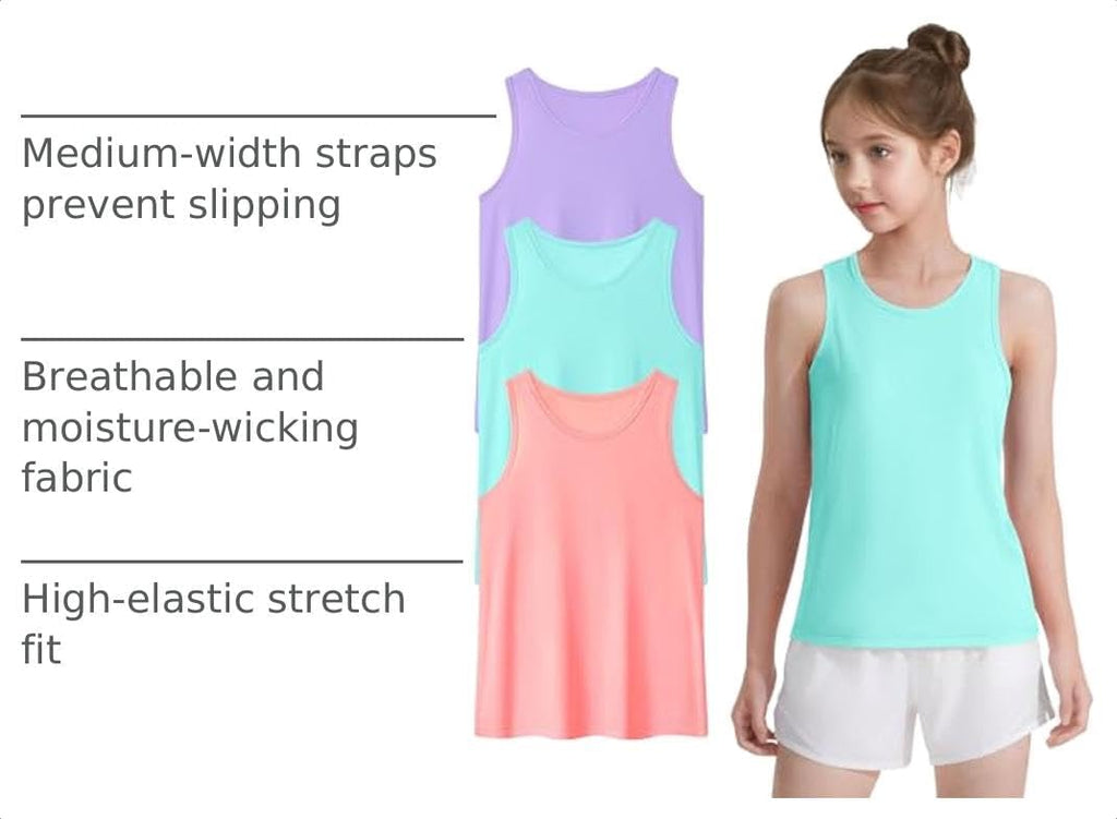 Girls Tank Tops 3 Pack Athletic Quick Dry UPF 50+ Racerback Tops