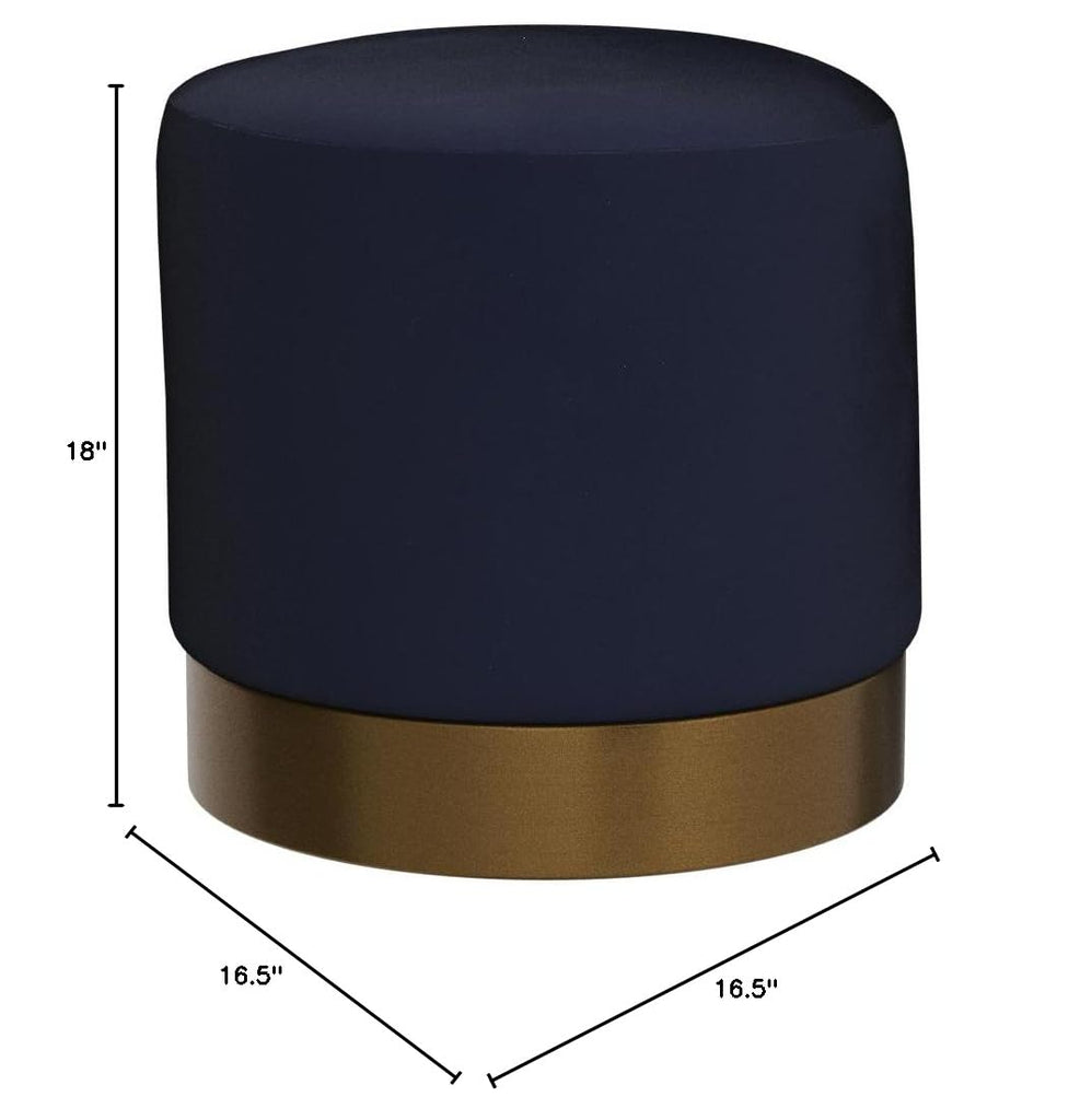 Sheppe Cylindrical Ottoman, 18", Blue Velvet With Gold Base