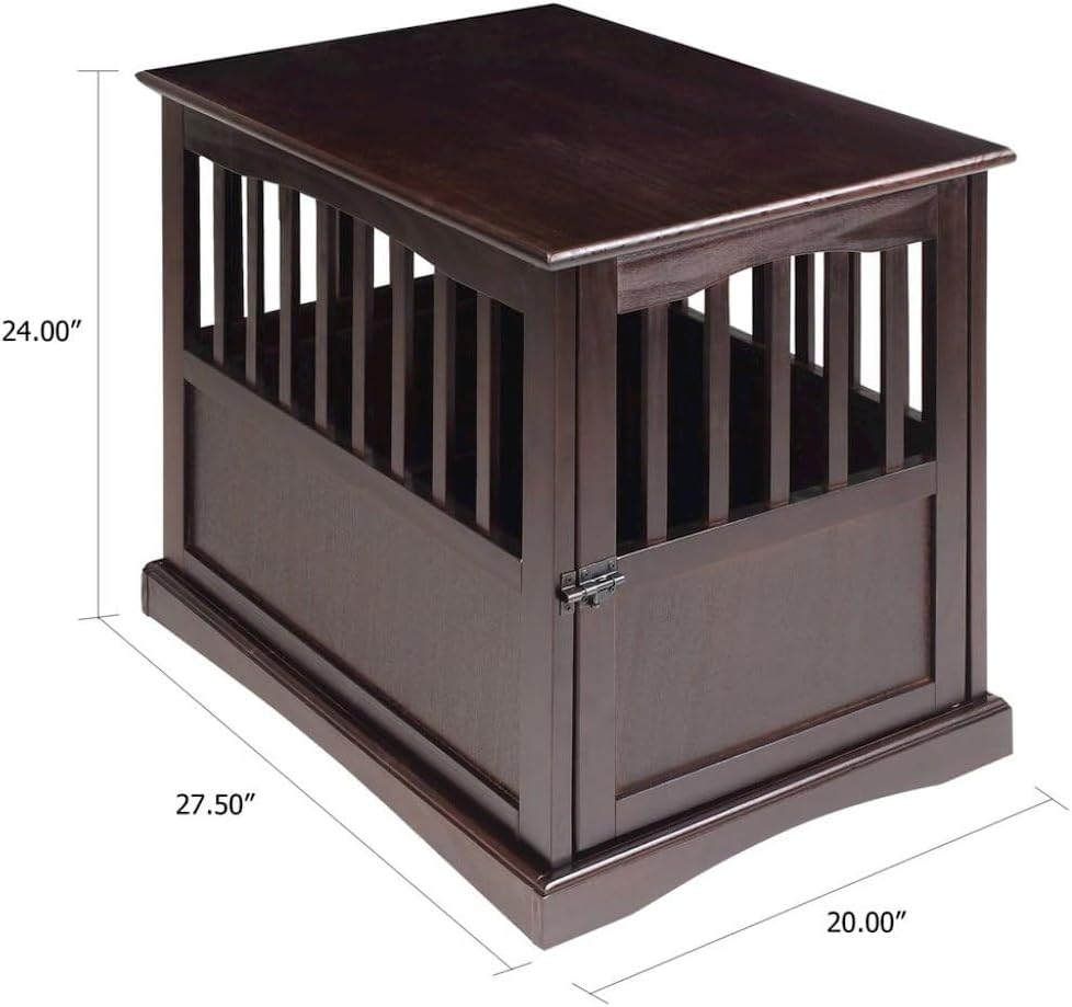 Brown Dog Crate End Table, Solid Wood Dog Furniture Crate with Lockable Gate, Stylish Dog Kennel Furniture for Indoor
