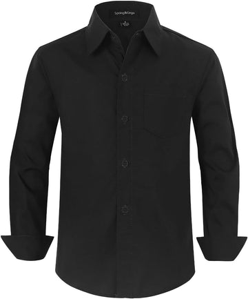 Boys Long Sleeve Stretch Button Down Dress Shirt, Regular/Husky