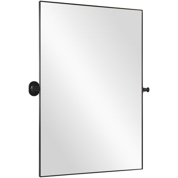 Black Pivot Mirror 20"×30" Tilting Bathroom Mirror Square Rectangle Vanity Mirrors for Wall with Stainless Steel Frame