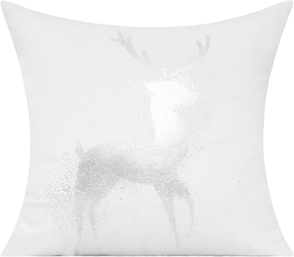 White Silver Christmas Throw Pillow Covers Cases 16X16 Winter Xmas Navidad Decorations Indoor Home Holiday - Set of 4
