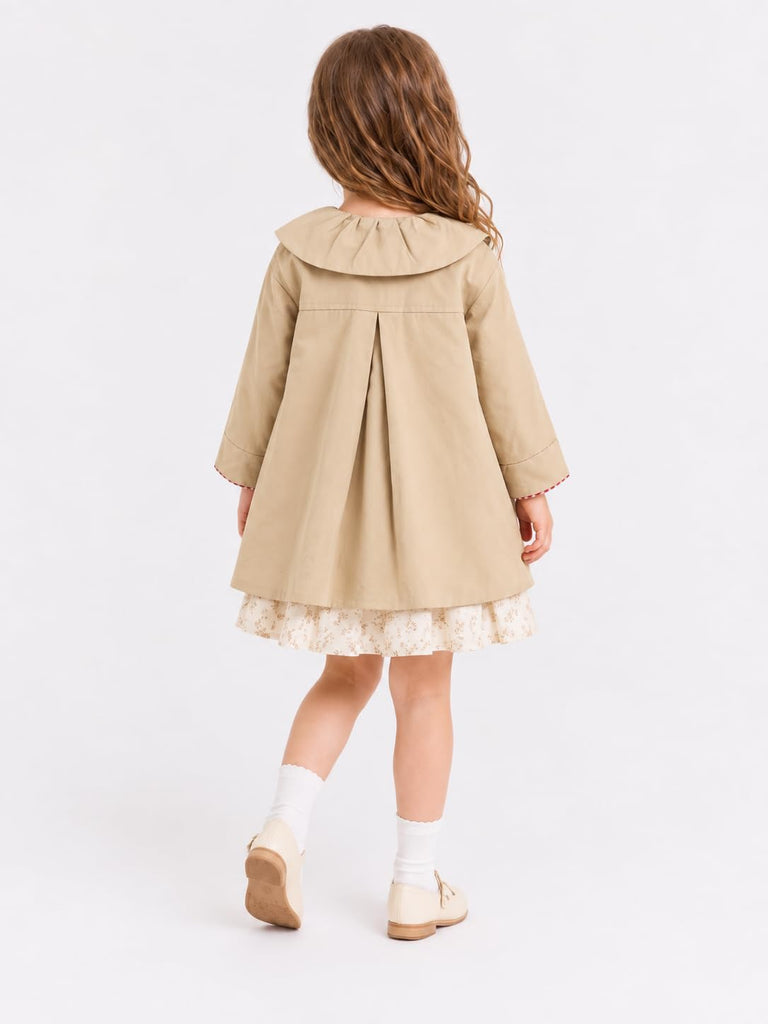 Girls Peter Pan Collar Jacket Plaid Accents Lace Ruffle Trim Button Jackets