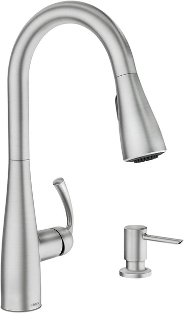 Essie Spot Resist Stainless Pulldown Sprayer Kitchen Sink Faucet Set with Modern Pump Soap Dispenser, 87014SRS