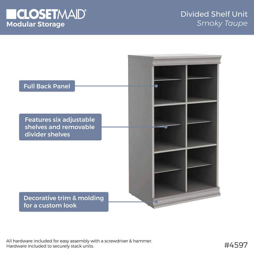 Modular Storage Shelf Unit with 12 Adjustable Shelves & Dividers, Taupe