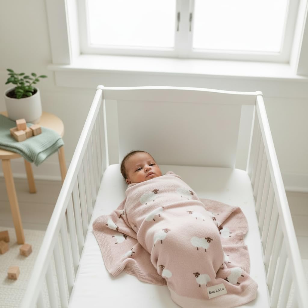 Luxury Knit Baby Receiving Blanket - 100% Cotton Soft Cozy Lightweight Receiving Swaddler Blanket for Shower Gift