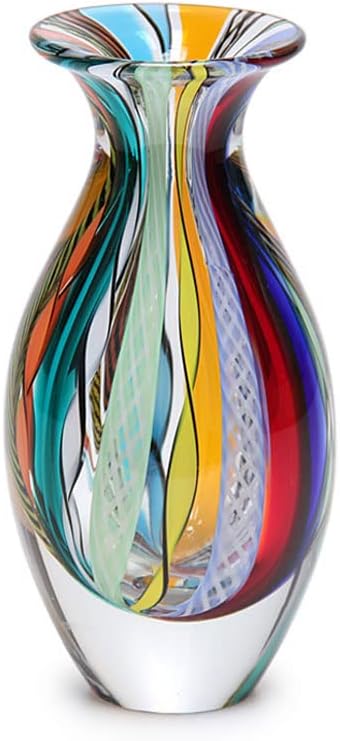Murano Style Glass Vase Hand Blown Colored Canes Boho Effect Home Decor | Hand Blown Glass Vase, Decorative Table