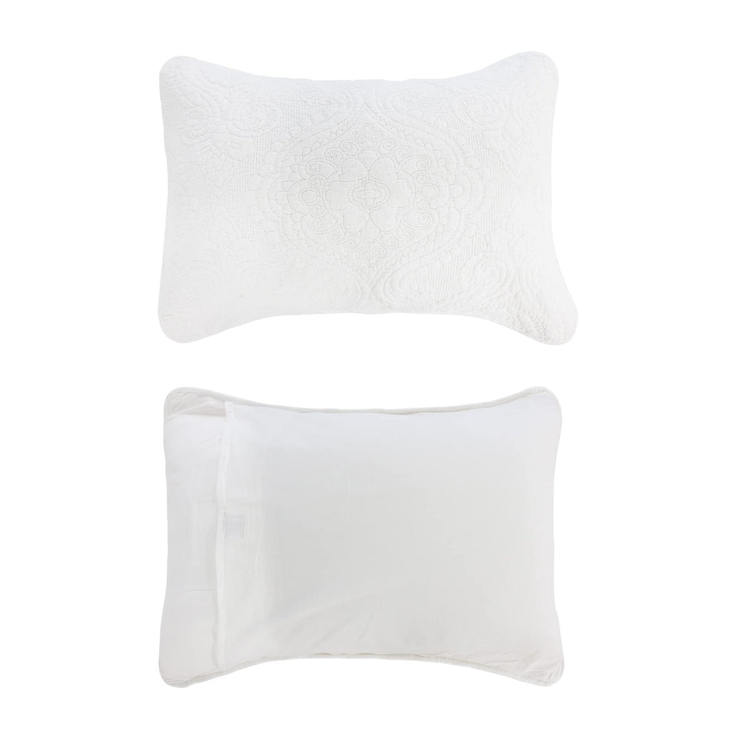 White Damask Quilted Pillow Shams Cotton Standard Size Pillow Cases Set of 2 Comfy Soft Decorative Pillow Covers