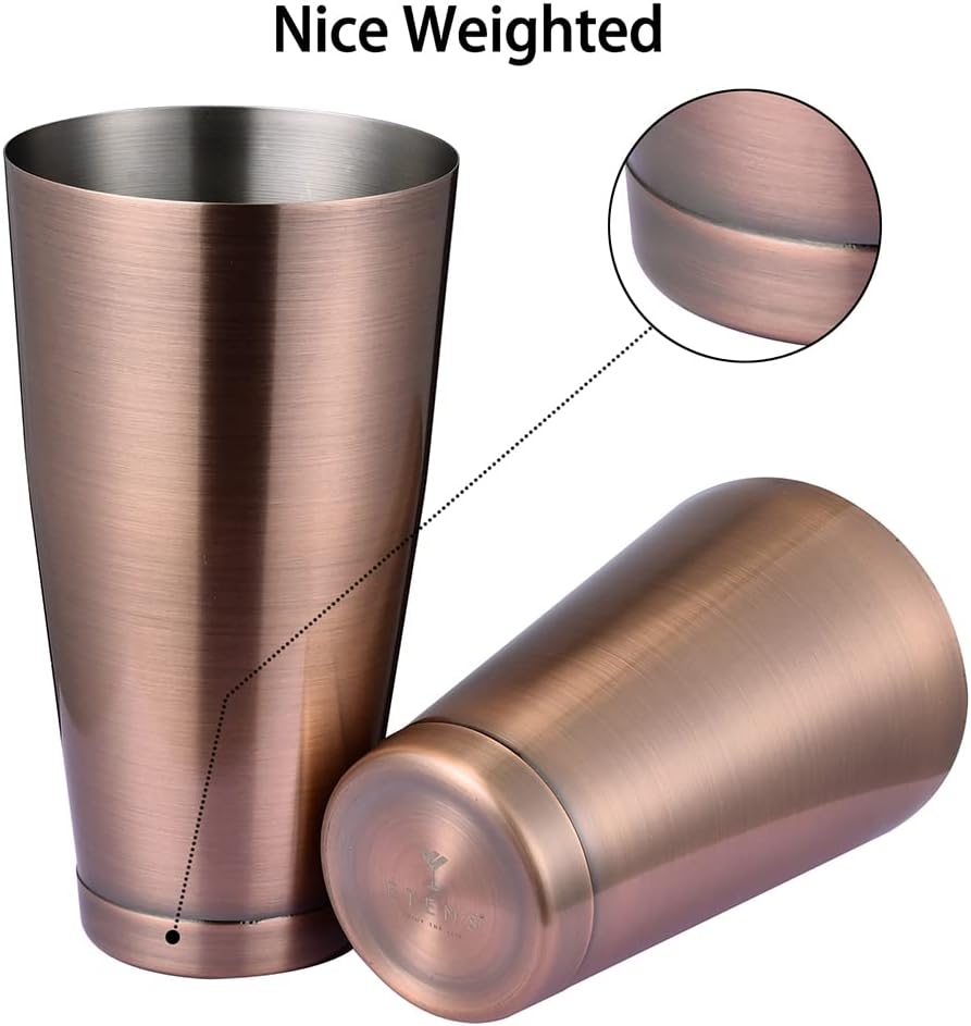 Boston Cocktail Shaker Antique Copper, Cocktail Shaker Tins Weighted, Bar Shaker Set Bartender Shakers for Bartending - Set of 2