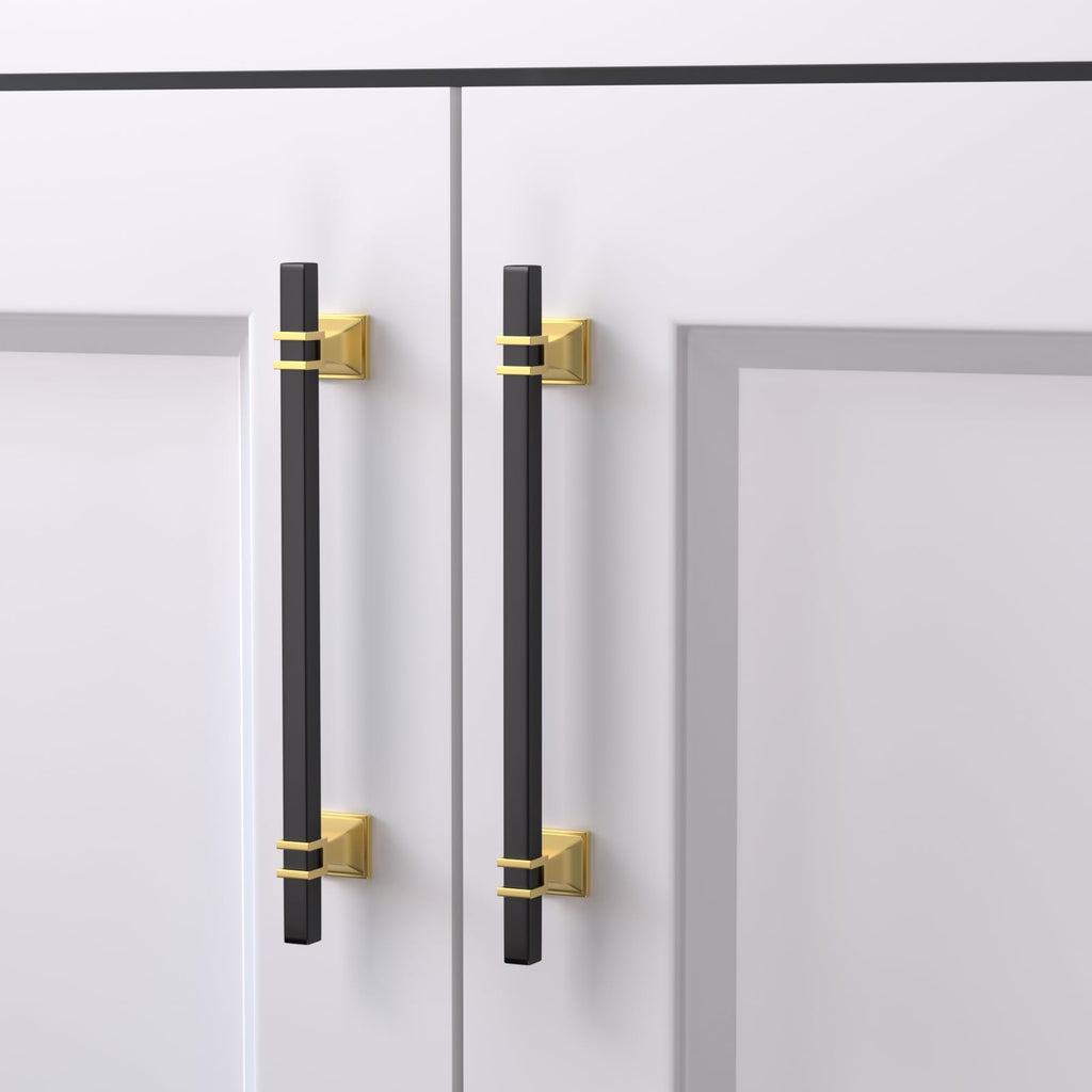 15 Pack 6-1/4 Inch Black and Gold Cabinet Pulls