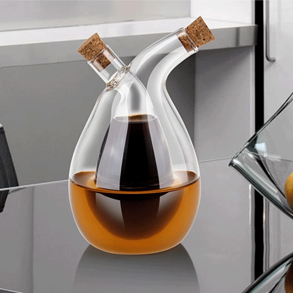 Olive Oil and Vinegar Dispenser Bottles Cruet, Kitchen 2 in 1 Glass Oil and Vinegar Dispenser, Dual Glass Oil