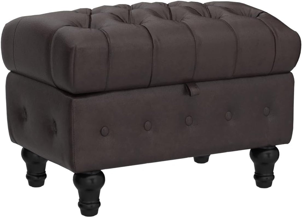 Coffee Table Ottoman with Storage,Button Tufted PU Leather Upholstery Footstool Bed Ottoman , Space-Saving Storage