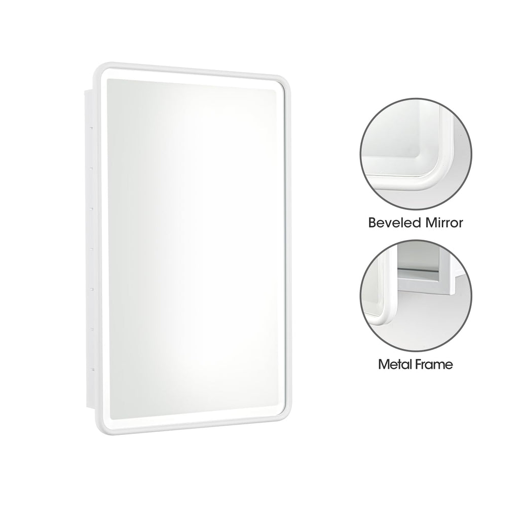 White Bathroom Medicine Cabinet with Mirror 16 x 24 Metal Frame Recessed Or Wall Mounted Single Door Storage Medicine