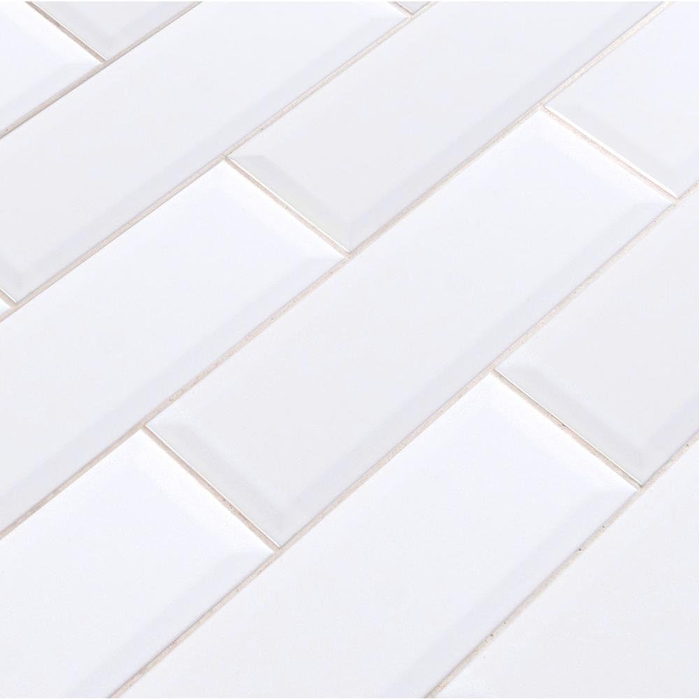 4x10 White Beveled Matte Ceramic Subway Wall Tile - Box of 35 (11 Sq Ft) Backsplash, Bathroom & Decorative Accent