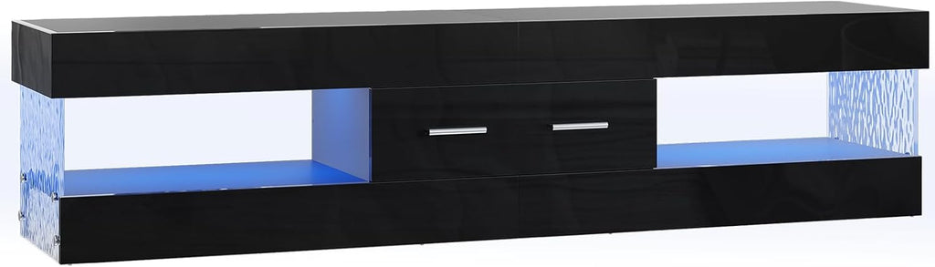 67" Modern TV Stand for TVs 55 to 75 Inch, High Gloss LED Entertainment Center with Stone-Patterned Doors, TV Console