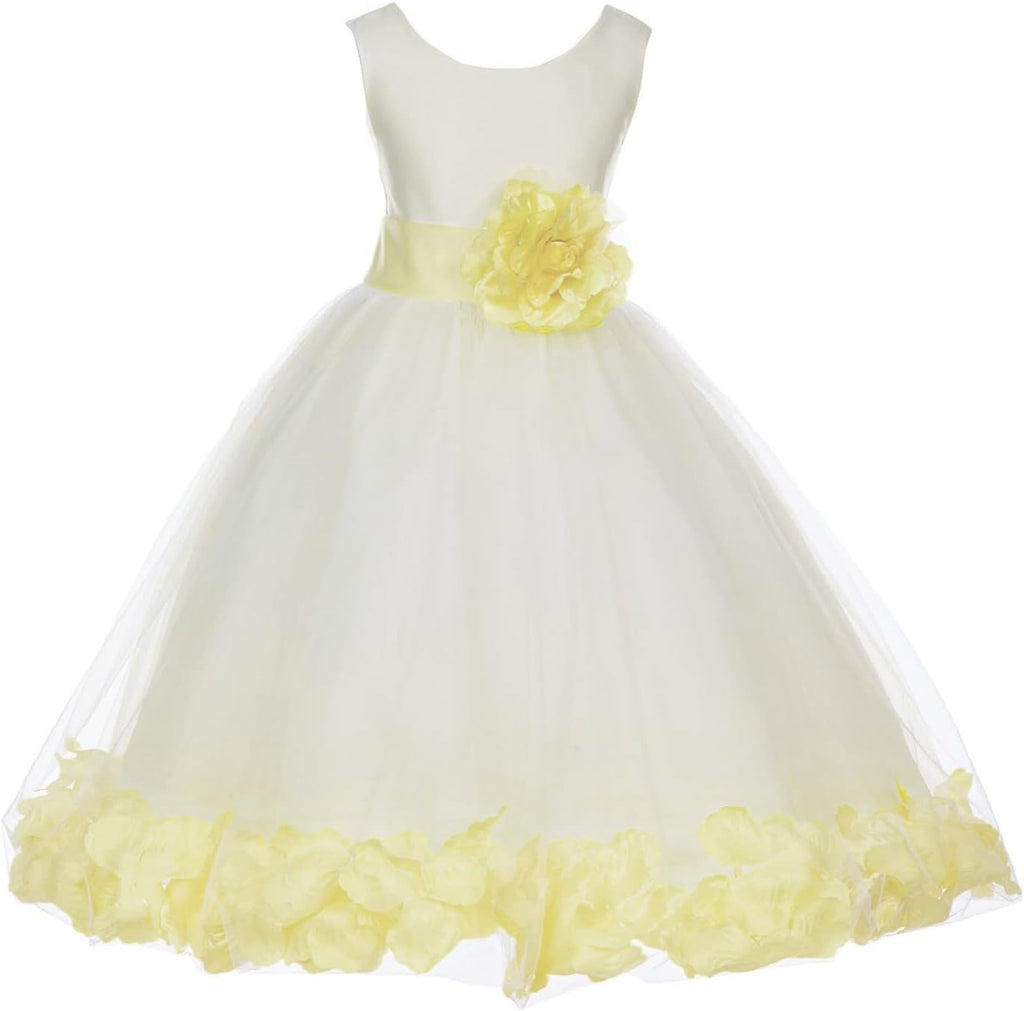 Wedding Pageant Flower Petals Girl White Dress with Bow Tie Sash 302a
