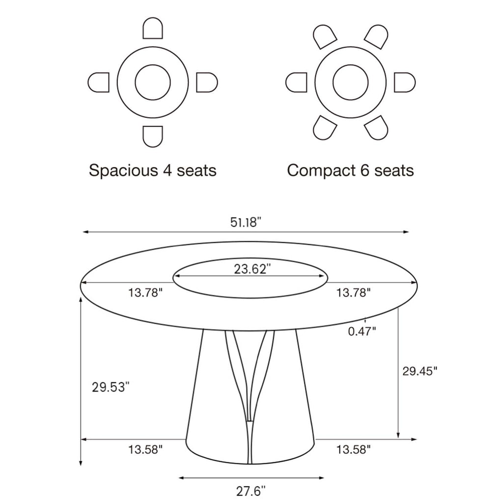 51" Round Dining Table for 4-6, Modern Round Dining Table with 23" Lazy Susan, 51" Glossy White Sintered Stonetop