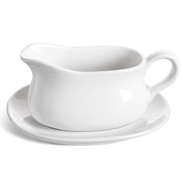 17oz Gravy Boat with Saucer Stand, Set of 1, Ceramic Sauce Boat with Tray for Salad Dressings, Creamer, Broth, Black