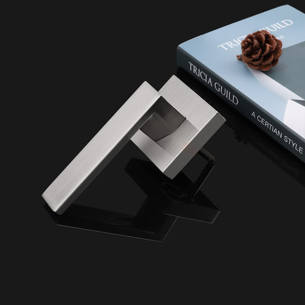1 Pack Dummy Door Handles in Brushed Nickel, Non-Turning Interior Door Levers, Heavy Duty Single Side Pull Handles