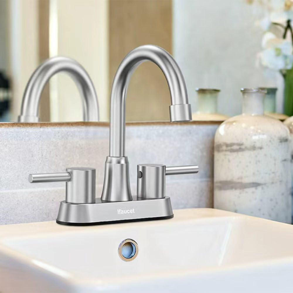 Bathroom Faucets, Bathroom Faucet 3 Hole, Bathroom Sink Faucet, Faucet for Sink 4 Inch 2 Handle Centerset, Lead-Free