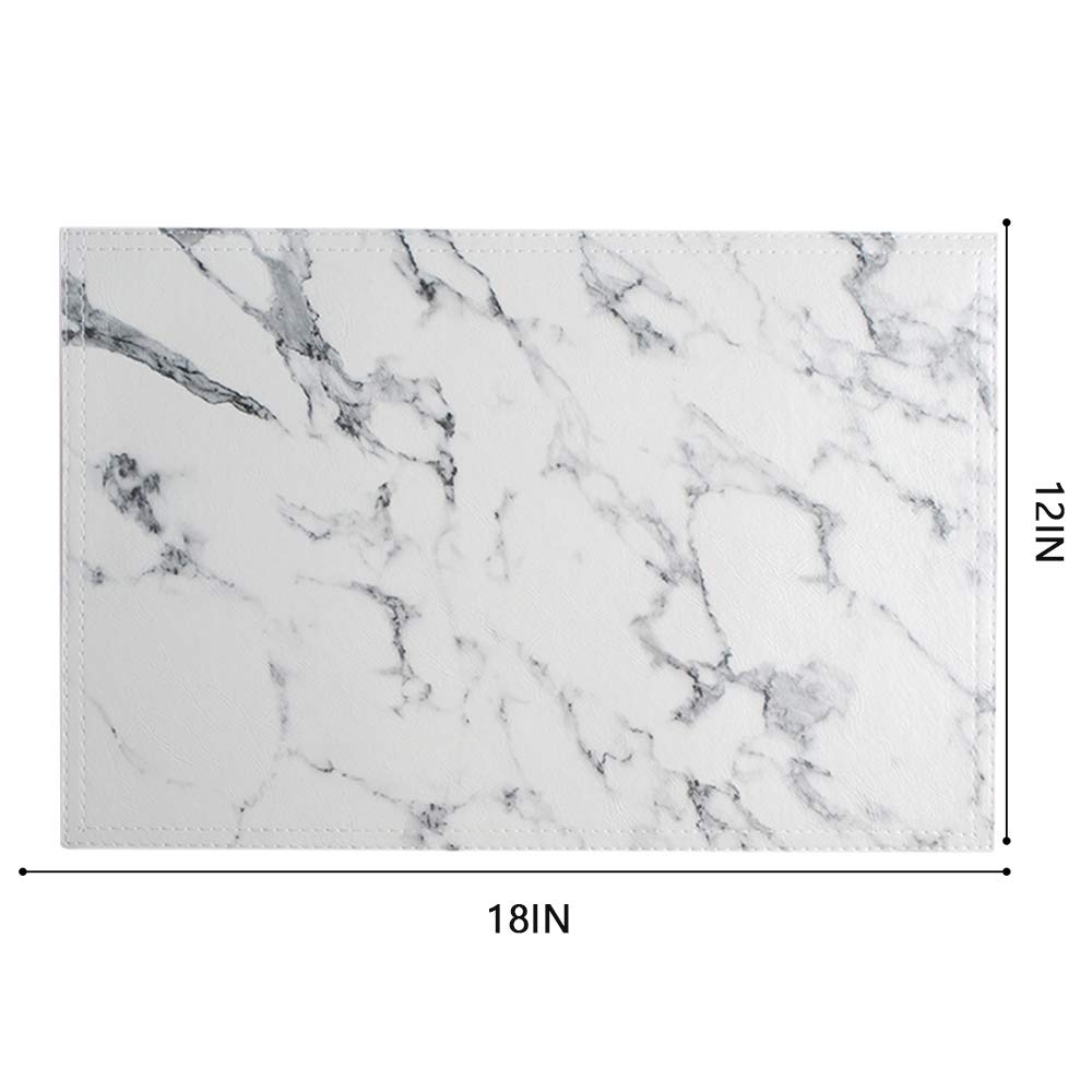 Marble Leather Placemats for Dining Table Waterproof Set of 4 Marble Decor Table Easy to Clean PU Place Mats for
