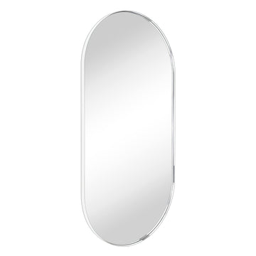 Chrome Oval Bathroom Mirror 20x40'' Pill Shaped Oblong Vanity Mirror Metal Framed Capsule Mirror for Wall in