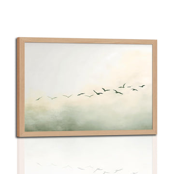 Minimalist Bird Wall Art, Neutral Abstract Landscape Canvas Print