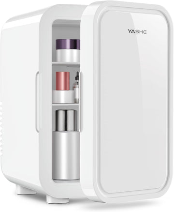 Mini Fridge, 4 Liter/6 Can Mini Makeup Fridge, 110V AC/ 12V DC Portable Thermoelectric Cooler&Warmer for Skincare